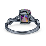 Art Deco Twisted Shank Infinity Emerald Cut Simulated Cubic Zirconia 925 Sterling Silver