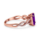 Art Deco Twisted Shank Infinity Emerald Cut Simulated Cubic Zirconia 925 Sterling Silver