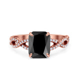 Art Deco Twisted Shank Infinity Emerald Cut Simulated Cubic Zirconia 925 Sterling Silver