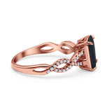 Art Deco Twisted Shank Infinity Emerald Cut Simulated Cubic Zirconia 925 Sterling Silver