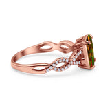 Art Deco Twisted Shank Infinity Emerald Cut Simulated Cubic Zirconia 925 Sterling Silver