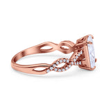 Art Deco Twisted Shank Infinity Emerald Cut Simulated Cubic Zirconia 925 Sterling Silver