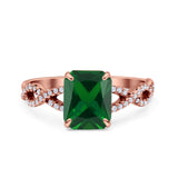 Art Deco Twisted Shank Infinity Emerald Cut Simulated Cubic Zirconia 925 Sterling Silver