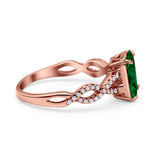 Art Deco Twisted Shank Infinity Emerald Cut Simulated Cubic Zirconia 925 Sterling Silver