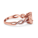 Art Deco Twisted Shank Infinity Emerald Cut Simulated Cubic Zirconia 925 Sterling Silver