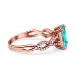 Art Deco Twisted Shank Infinity Emerald Cut Simulated Cubic Zirconia 925 Sterling Silver