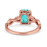 Art Deco Twisted Shank Infinity Emerald Cut Simulated Cubic Zirconia 925 Sterling Silver