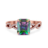 Art Deco Twisted Shank Infinity Emerald Cut Simulated Cubic Zirconia 925 Sterling Silver