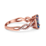 Art Deco Twisted Shank Infinity Emerald Cut Simulated Cubic Zirconia 925 Sterling Silver