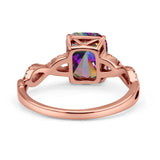 Art Deco Twisted Shank Infinity Emerald Cut Simulated Cubic Zirconia 925 Sterling Silver