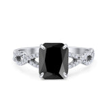 Art Deco Twisted Shank Infinity Emerald Cut Simulated Cubic Zirconia 925 Sterling Silver