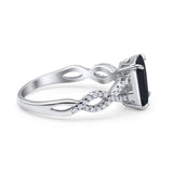 Art Deco Twisted Shank Infinity Emerald Cut Simulated Cubic Zirconia 925 Sterling Silver