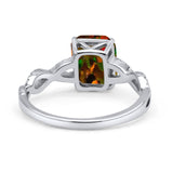 Art Deco Twisted Shank Infinity Emerald Cut Simulated Cubic Zirconia 925 Sterling Silver