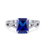 Art Deco Twisted Shank Infinity Emerald Cut Simulated Cubic Zirconia 925 Sterling Silver