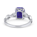 Art Deco Twisted Shank Infinity Emerald Cut Simulated Cubic Zirconia 925 Sterling Silver