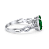 Art Deco Twisted Shank Infinity Emerald Cut Simulated Cubic Zirconia 925 Sterling Silver