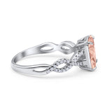 Art Deco Twisted Shank Infinity Emerald Cut Simulated Cubic Zirconia 925 Sterling Silver