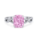 Art Deco Twisted Shank Infinity Emerald Cut Simulated Cubic Zirconia 925 Sterling Silver