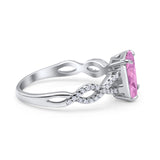 Art Deco Twisted Shank Infinity Emerald Cut Simulated Cubic Zirconia 925 Sterling Silver