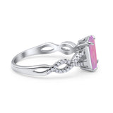 Art Deco Twisted Shank Infinity Emerald Cut Simulated Cubic Zirconia 925 Sterling Silver