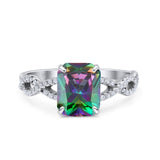 Art Deco Twisted Shank Infinity Emerald Cut Simulated Cubic Zirconia 925 Sterling Silver