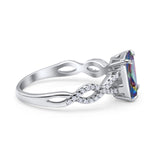 Art Deco Twisted Shank Infinity Emerald Cut Simulated Cubic Zirconia 925 Sterling Silver