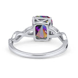 Art Deco Twisted Shank Infinity Emerald Cut Simulated Cubic Zirconia 925 Sterling Silver