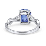 Art Deco Twisted Shank Infinity Emerald Cut Simulated Cubic Zirconia 925 Sterling Silver