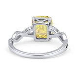 Art Deco Twisted Shank Infinity Emerald Cut Simulated Cubic Zirconia 925 Sterling Silver