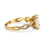 Art Deco Twisted Shank Infinity Emerald Cut Simulated Cubic Zirconia 925 Sterling Silver