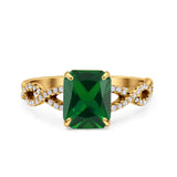 Art Deco Twisted Shank Infinity Emerald Cut Simulated Cubic Zirconia 925 Sterling Silver