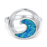 Wave Ring Round Trendy Ocean Created Opal 925 Sterling Silver Choose Color