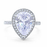 Teardrop Bridal Ring Halo Pear Round Cubic Zirconia 925 Sterling Silver Choose Color