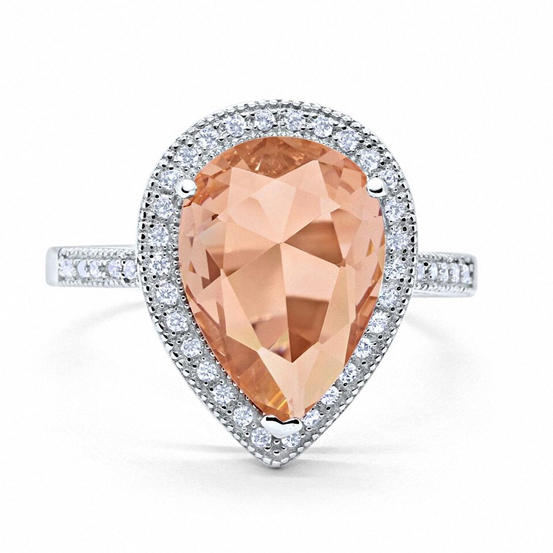 Teardrop Bridal Ring Halo Pear Round Cubic Zirconia 925 Sterling Silver Choose Color