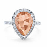 Teardrop Bridal Ring Halo Pear Round Cubic Zirconia 925 Sterling Silver Choose Color
