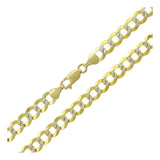 7.5MM 180 Two Tone Pave Curb Yellow Gold .925 Sterling Silver Length "8-30" Inches