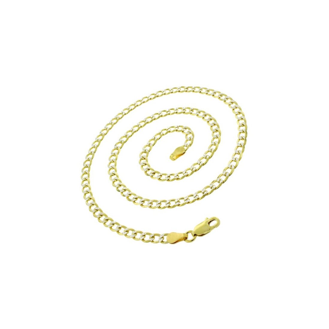 7.5MM 180 Two Tone Pave Curb Yellow Gold .925 Sterling Silver Length "8-30" Inches