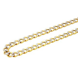 7.5MM 180 Two Tone Pave Curb Yellow Gold .925 Sterling Silver Length "8-30" Inches