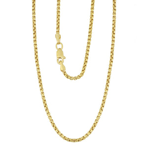 4.4MM 250 Yellow Gold Round Box Chain .925 Sterling Silver "8-28"