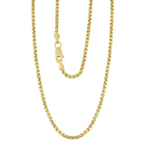 4.4MM 250 Yellow Gold Round Box Chain .925 Sterling Silver "8-28"