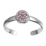 Toe Ring 925 Sterling Silver Round Pink CZ