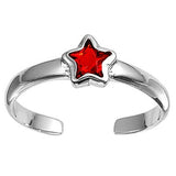 6mm Silver Toe Ring Star in Solid 925 Sterling Round Ruby CZ Plain Toe Ring - Blue Apple Jewelry