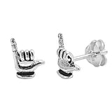 Simple Petite 9mm Small Tiny Cute Pair of Hawaiian Shaka Stud Post Earrings Solid 925 Sterling Silver Earrings Cartilage Piercing Kids Gift