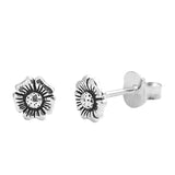 Small Tiny Cute Pair of Oxidized Flower Stud Post Earrings Solid 925 Sterling Silver (5mm )