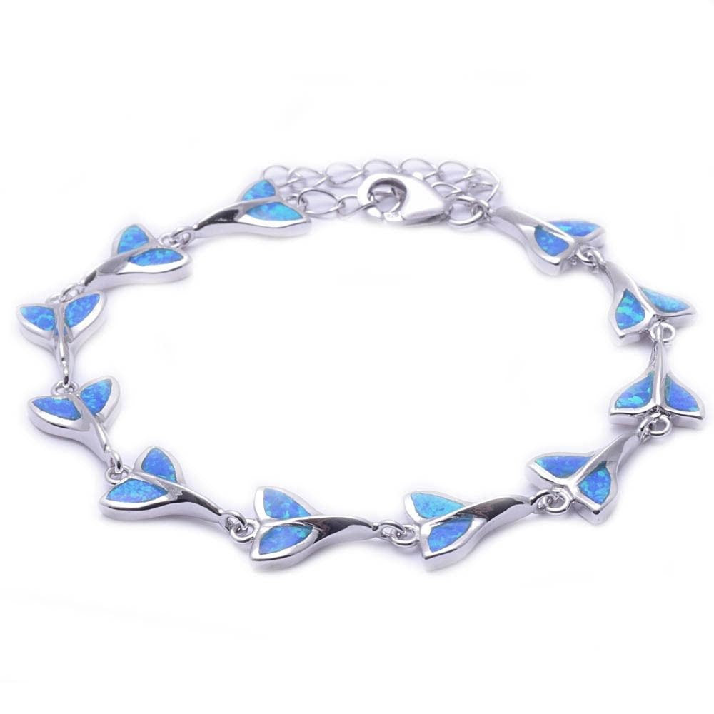 Blue Opal Fishy Whale Tail Bracelet Solid 925 Sterling Silver 8.5" Lab Blue Opal Bracelet Every Day Blue Opal Whale Tail Jewelry Gift - Blue Apple Jewelry