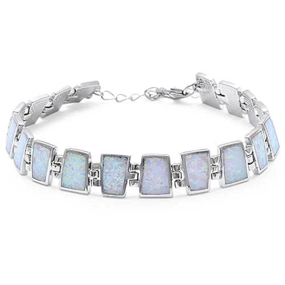 New Design White Opal Rectangle Bracelet White Opal Solid 925 Sterling Silver 9" Lab White Opal Bracelet Every Day White Opal Bracelet - Blue Apple Jewelry