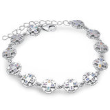 White Opal Cross Bracelet Solid 925 Sterling Silver Lab White Opal Crosses Bracelet 9" Religious Jewelry Cross - Blue Apple Jewelry