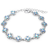 Blue Opal Cross Bracelet Solid 925 Sterling Silver Lab Blue Opal Crosses Bracelet 9" Religious Jewelry Cross - Blue Apple Jewelry
