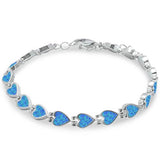 Heart Bracelet Lab Blue Opal Hearts Solid 925 Sterling Silver Heart Tennis 9