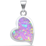 Heart Pendant Lab Created Pink Opal Heart Shape Charm solid 925 Sterling Silver